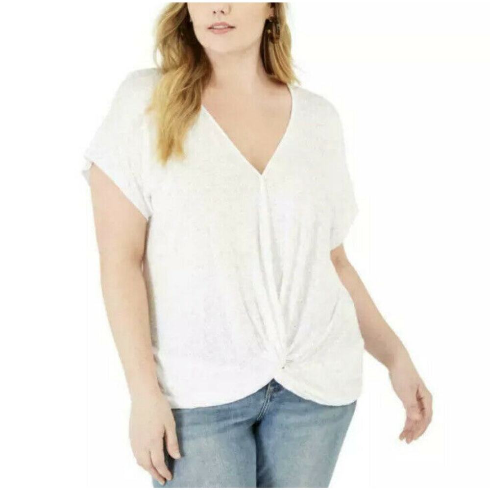 New INC International Concepts Womans Sz 3X Blouse Eyelet Twist Top White NWT